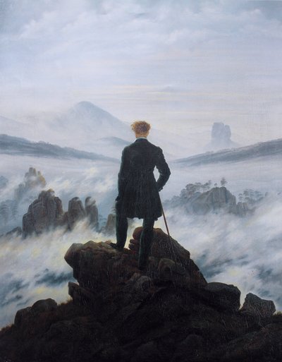 O caminhante sobre o mar de nevoeiro de Caspar David Friedrich
